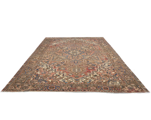 10x13 Vintage Heriz Terracotta Persian Style Hand Knotted Wool Area Rug